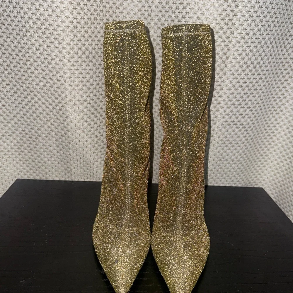 Marc Fisher LTD Breezy gold glitter stretch sock ankle boots - Picture 3 of 8